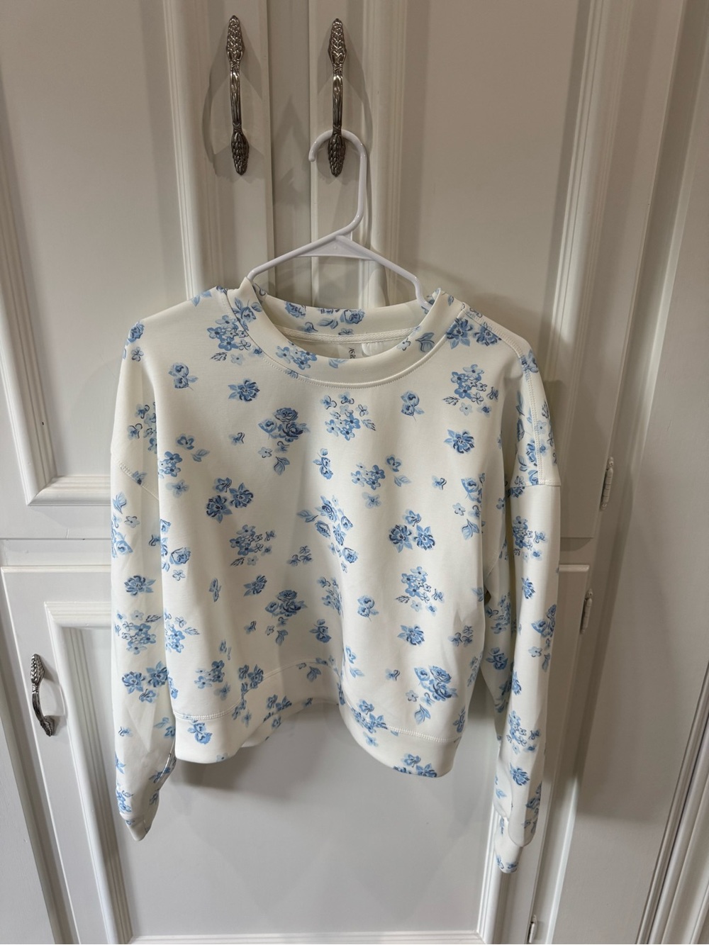 Altar'd State Cream Crewneck with Blue Floral Print